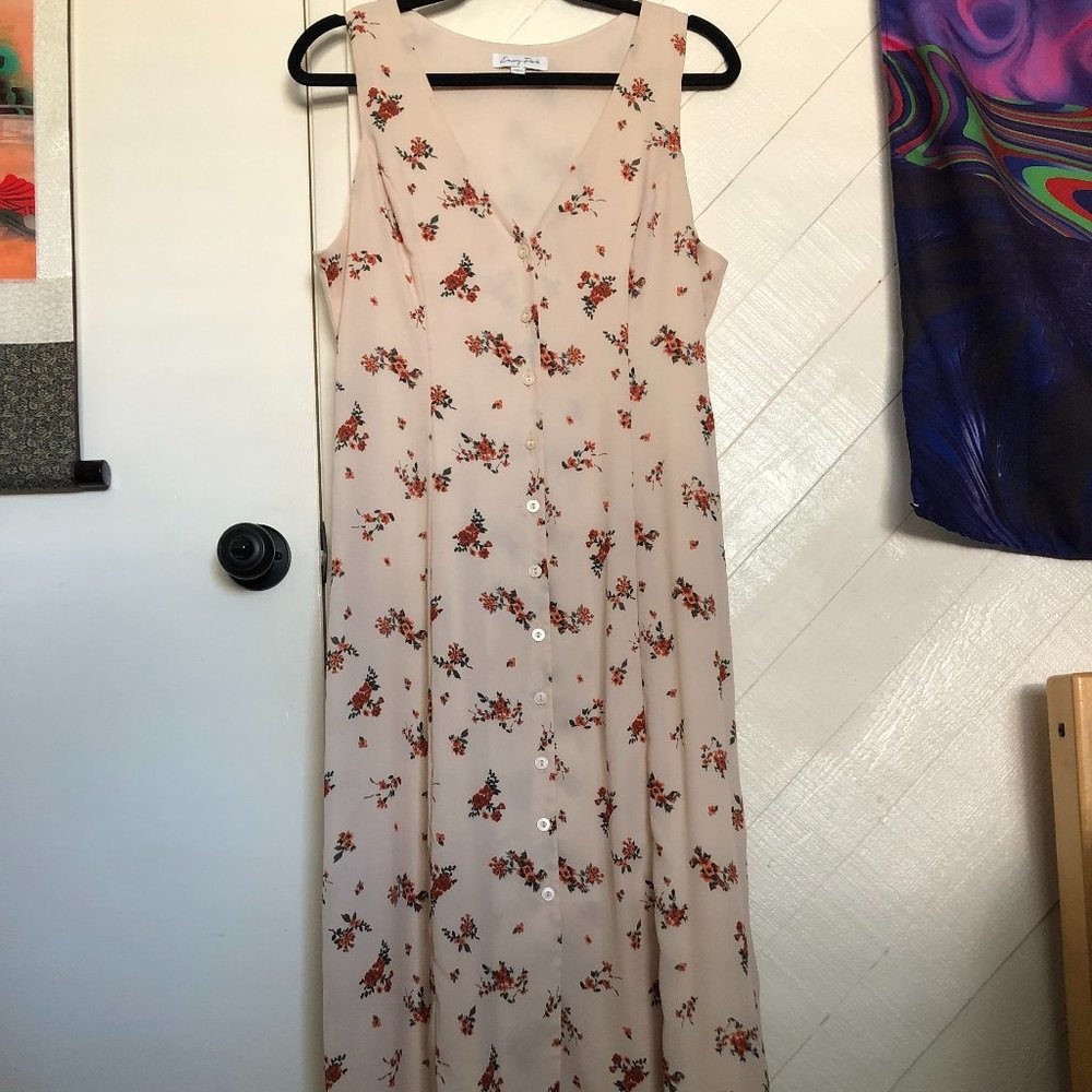 (NWOT) Cream Button-Up Slit Midi Dress